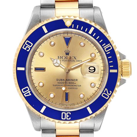 rolex submariner gold serti dial|Rolex Submariner 16613 for sale.